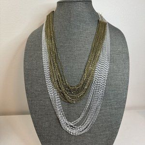 lot of 2 Celebrity Vintage Silver Gold Tone Multi Strand Chain Necklaces